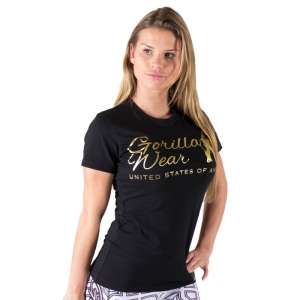 Sjekke Luka T-shirt, black/gold, Gorilla Wear hos SportGymButikken.no