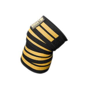 Sjekke Knee Wraps, black/gold, 2.5 m, Gorilla Wear hos SportGymButikken.no