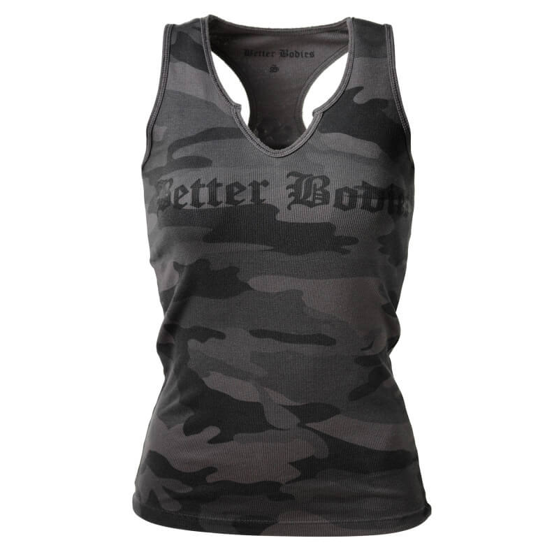 Sjekke V-Neck Cut RibTank, grey camoprint, Better Bodies hos SportGymButikken.no