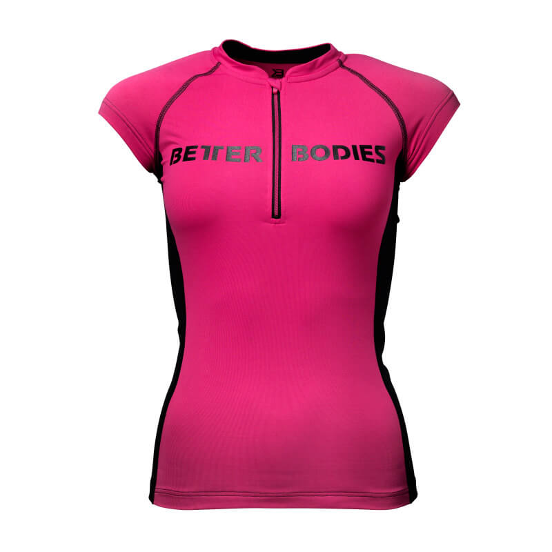 Sjekke Zipped Tee, pink/black, Better Bodies hos SportGymButikken.no