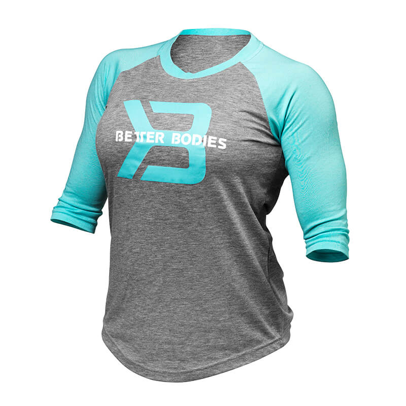 Women's Baseball Tee, grey melange/light aqua, Better Bodies