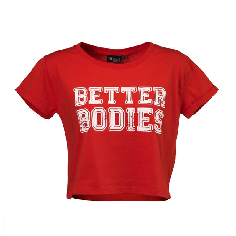 Sjekke Cropped Tee, tomato red, Better Bodies hos SportGymButikken.no