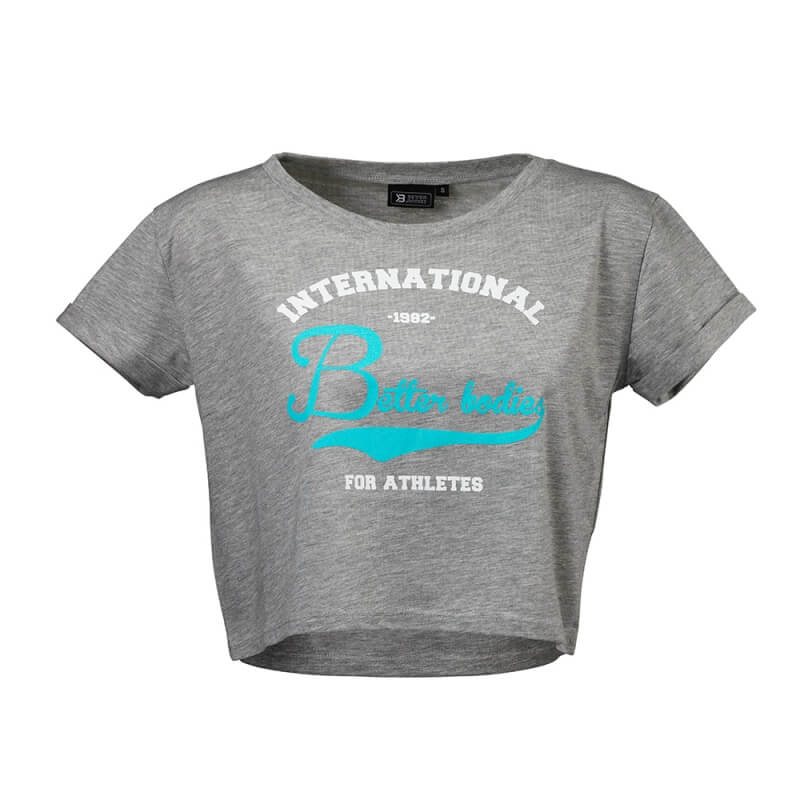 Sjekke Cropped Tee, grey melange, Better Bodies hos SportGymButikken.no
