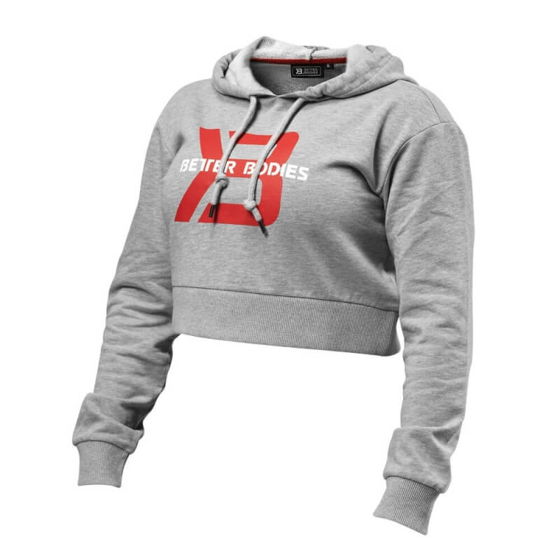 Sjekke Cropped Hoodie, grey melange, Better Bodies hos SportGymButikken.no