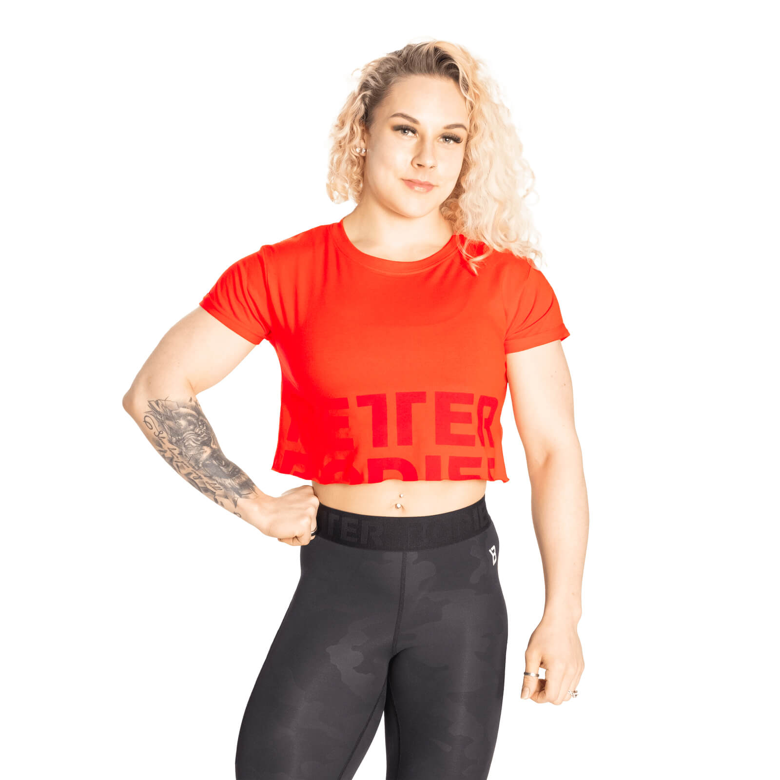 Sjekke Astoria Cropped Tee, sunset red, Better Bodies hos SportGymButikken.no