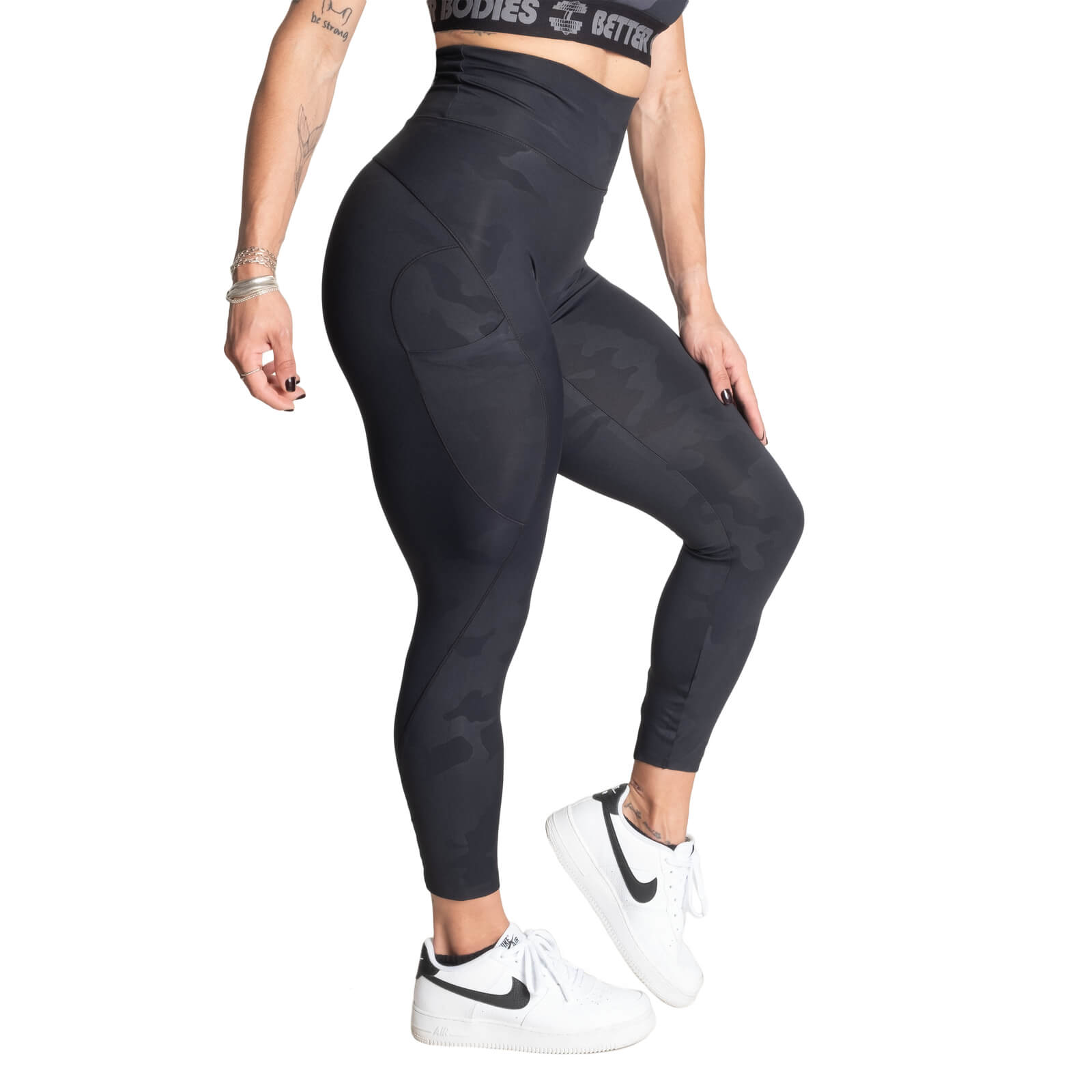 Sjekke High Waist Leggings, black camo, Better Bodies hos SportGymButikken.no