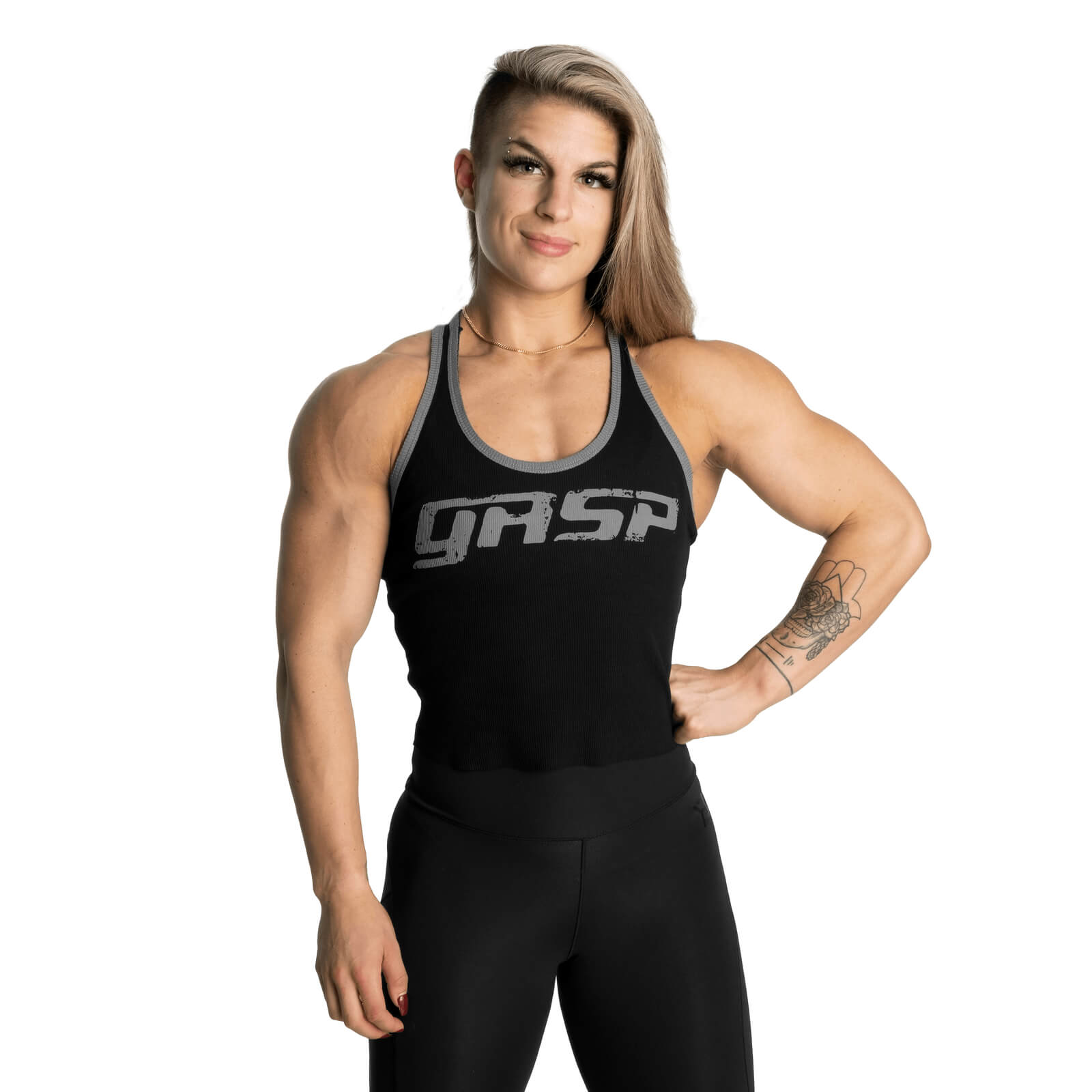 Sjekke Rib Crop T-back, black, GASP hos SportGymButikken.no