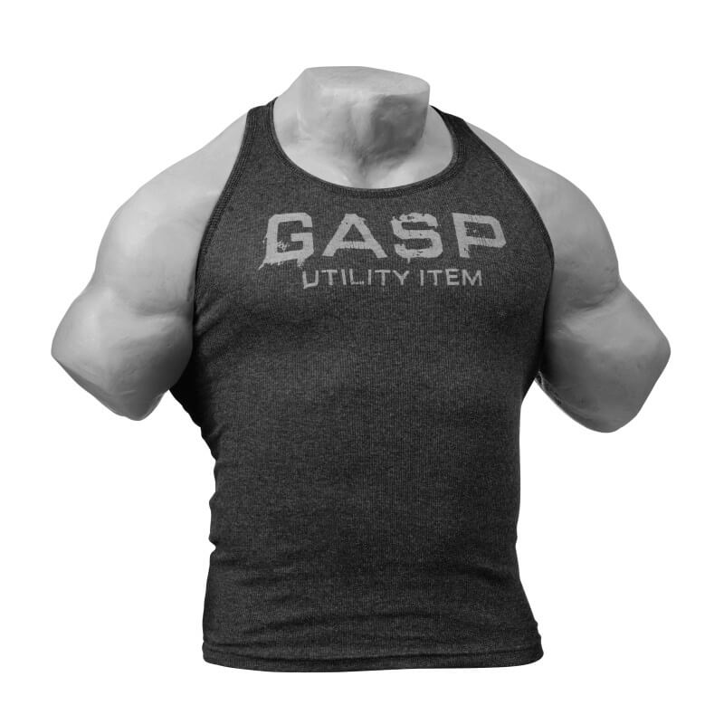 Sjekke Ribbed T-back, antracite melange, GASP hos SportGymButikken.no