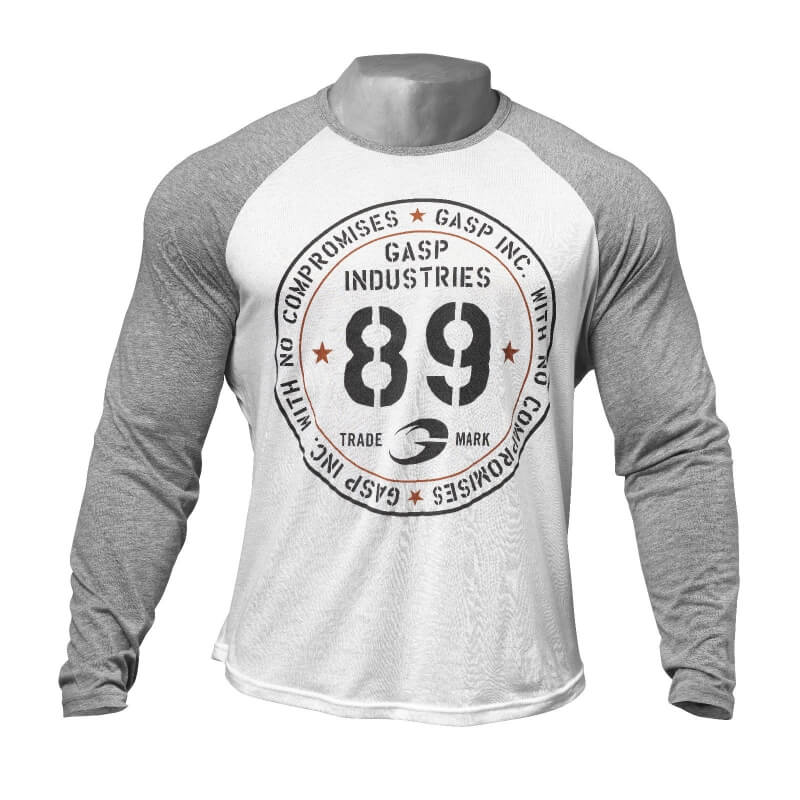 Sjekke Raglan Long Sleeve Tee, white/grey melange, GASP hos SportGymButikken.no