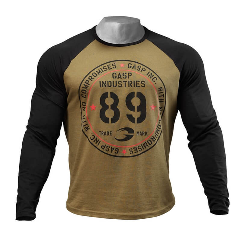 Sjekke Raglan Long Sleeve Tee, military olive/black, GASP hos SportGymButikken.n