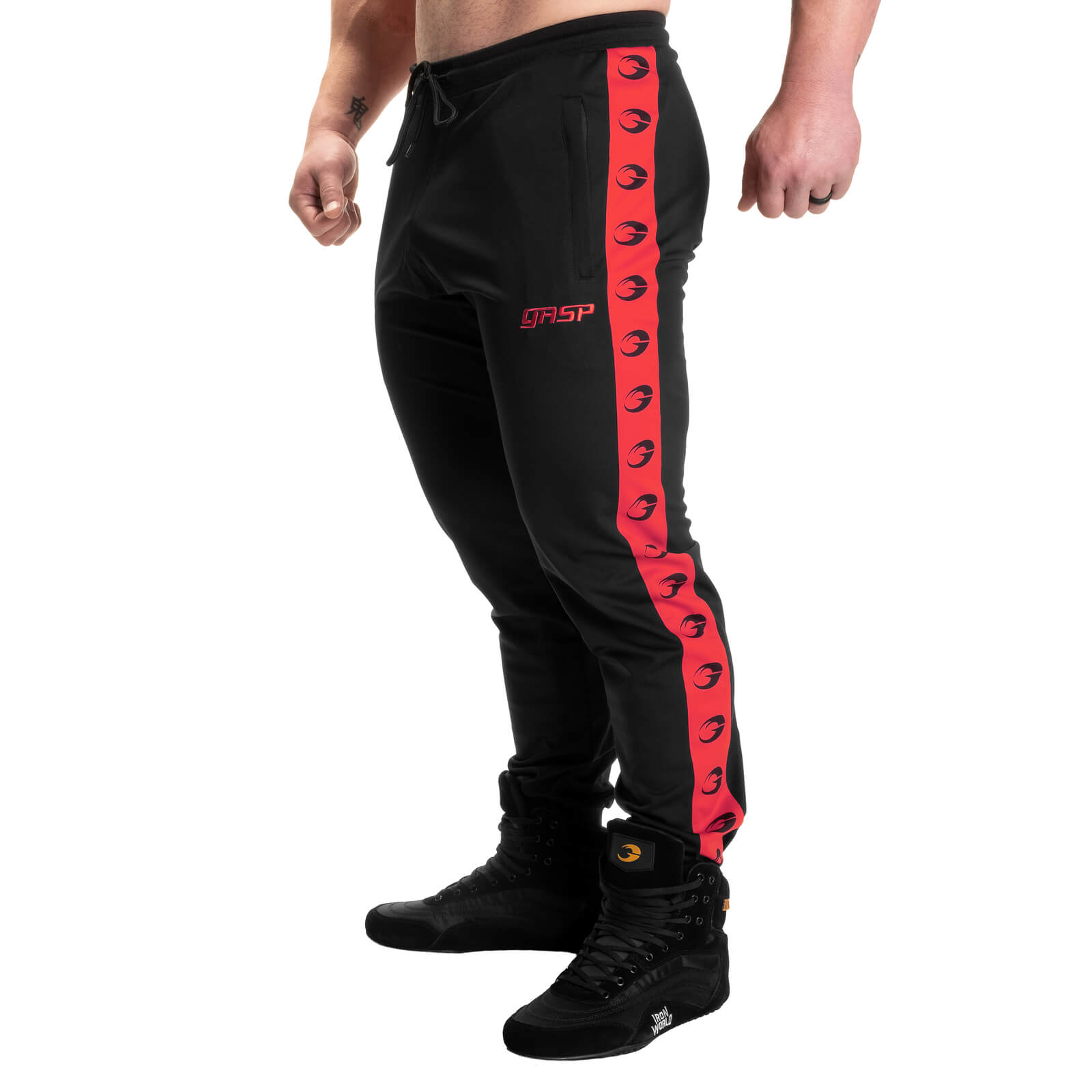 Sjekke Track Suit Pants, black/red, GASP hos SportGymButikken.no