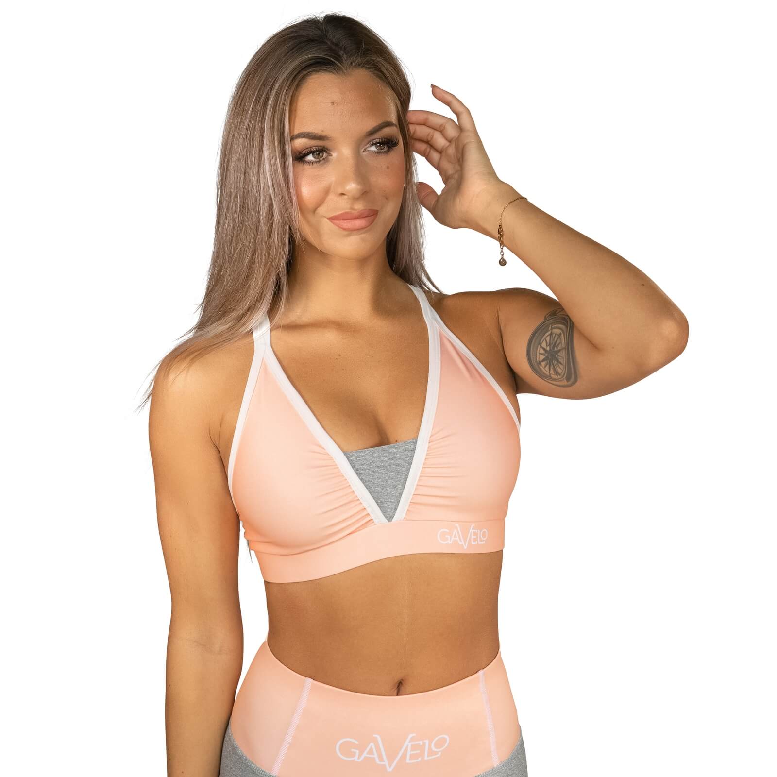 Peach Swirl Sports Bra, peach/ light grey, Gavelo