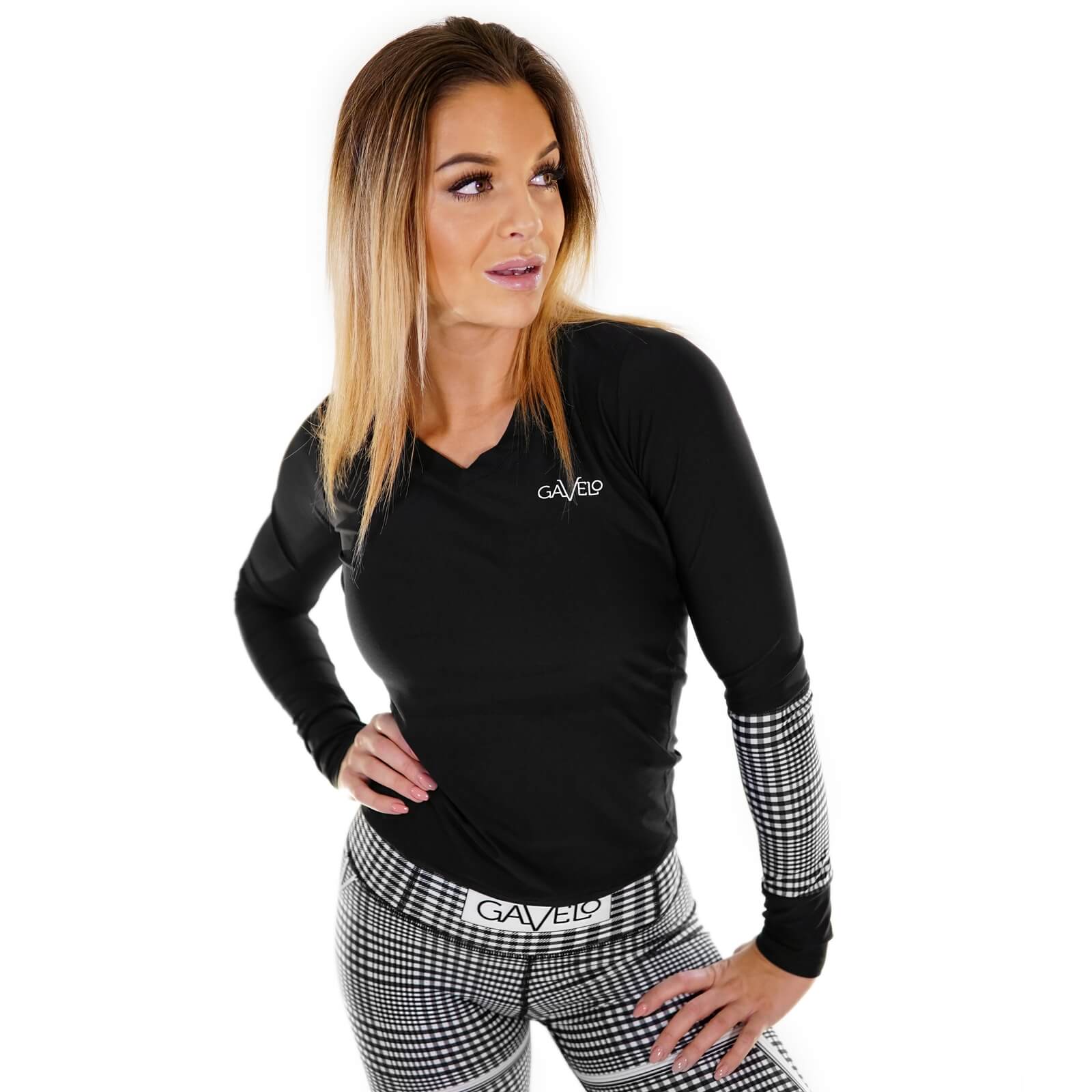 Sjekke GLNCHCK Long Sleeve, black/white, Gavelo hos SportGymButikken.no