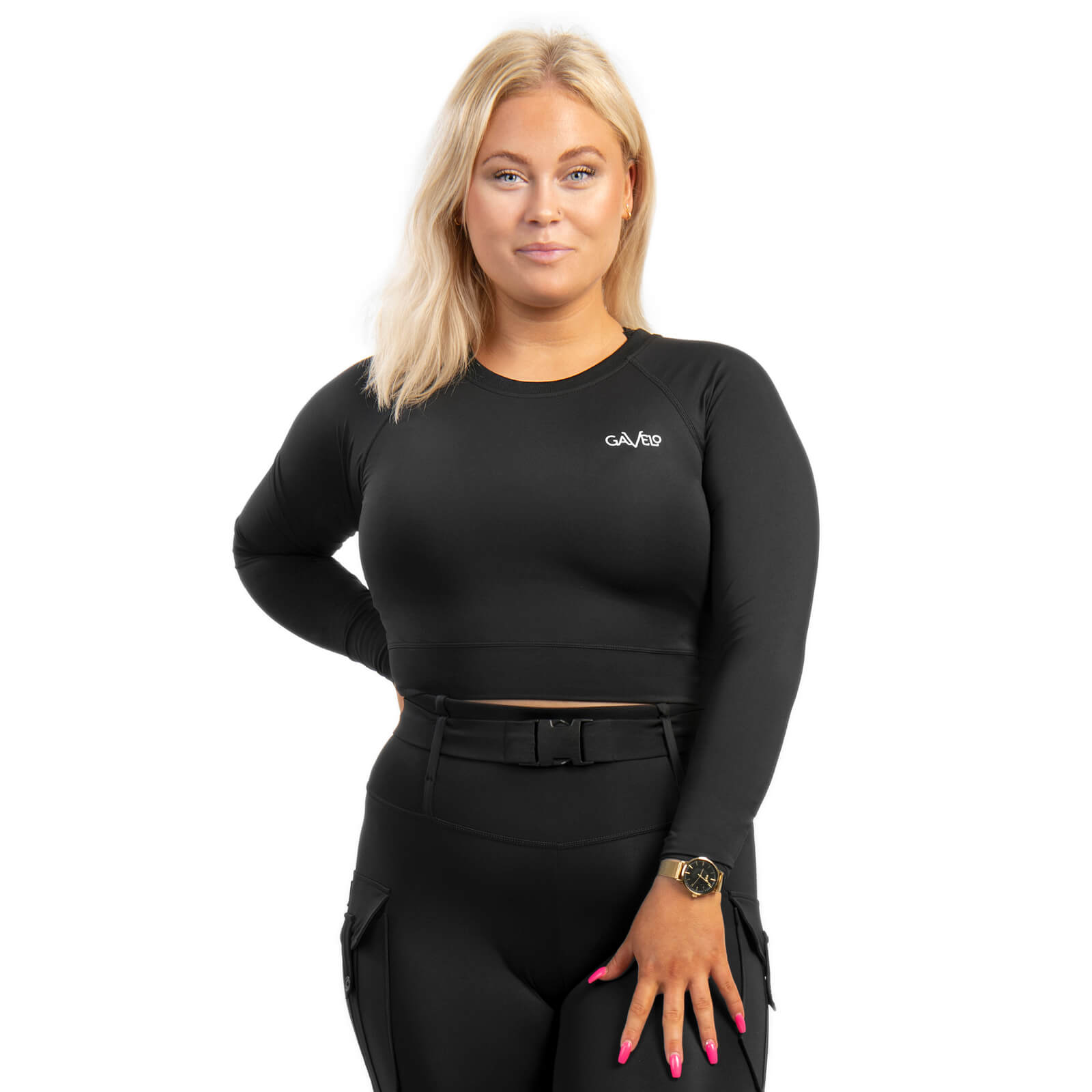 Sjekke Cropped Longsleeve, black, Gavelo hos SportGymButikken.no