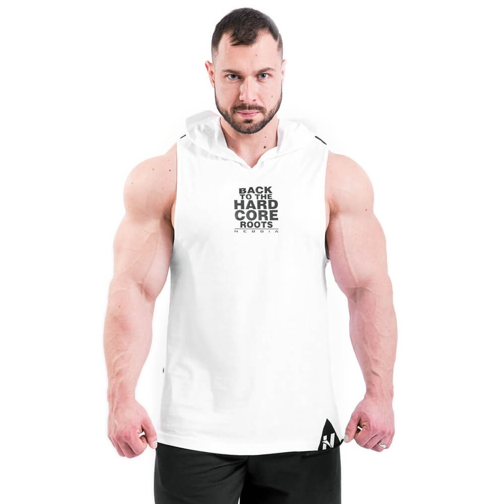 Sjekke Hardcore Hooded Tanktop, white, Nebbia hos SportGymButikken.no