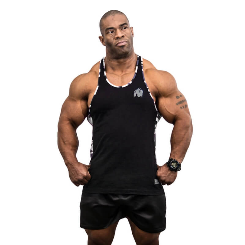 Sjekke Sacramento Camo Mesh Tank Top, black/white, Gorilla Wear hos SportGymButi