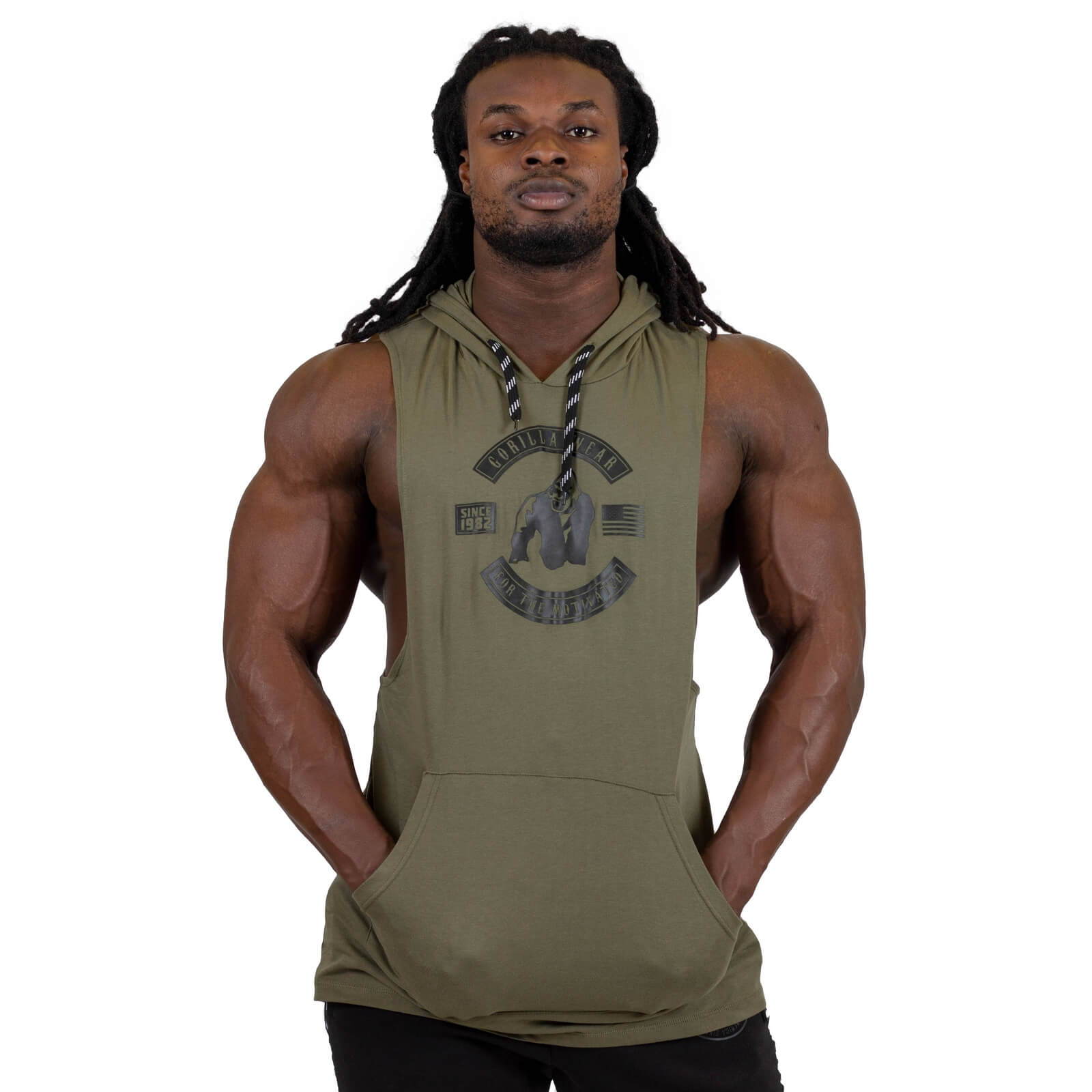 Sjekke Lawrence Hooded Tank Top, army green, Gorilla Wear hos SportGymButikken.n