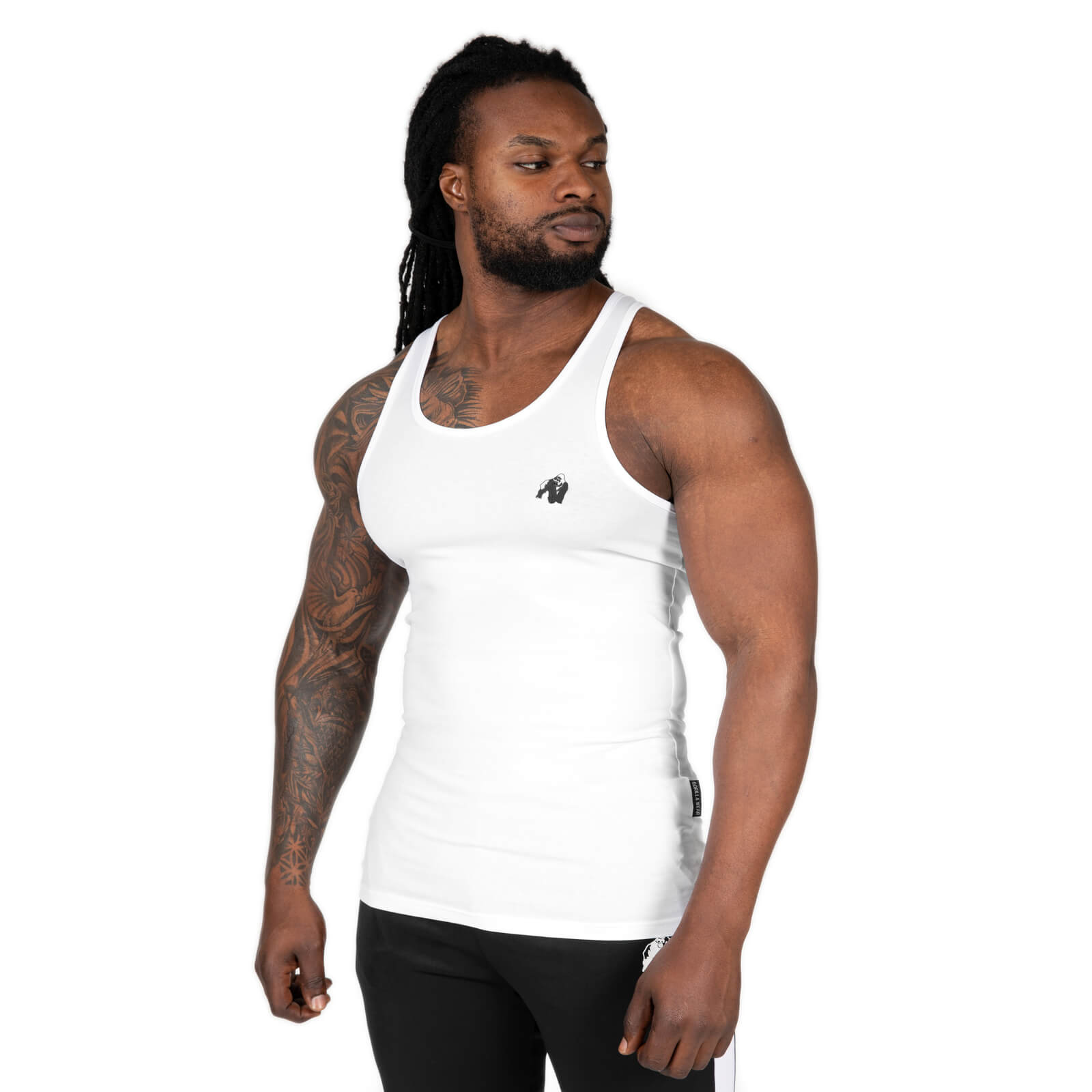 Sjekke Adams Stretch Tank Top, white, Gorilla Wear hos SportGymButikken.no