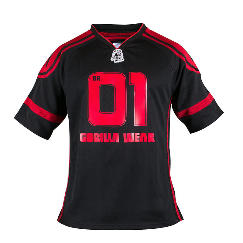 Sjekke GW Athlete Tee (Big Ramy), svart/rød, Gorilla Wear hos SportGymButikken.n