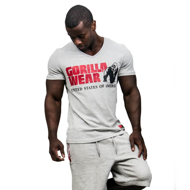 Sjekke Utah V-Neck Tee, grey, Gorilla Wear hos SportGymButikken.no