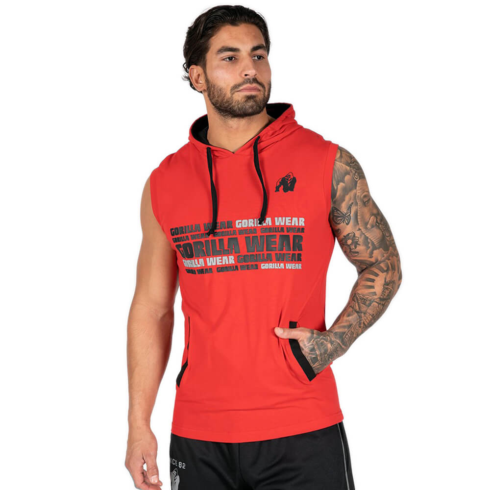 Sjekke Melbourne S/L Hooded T-Shirt, red, Gorilla Wear hos SportGymButikken.no