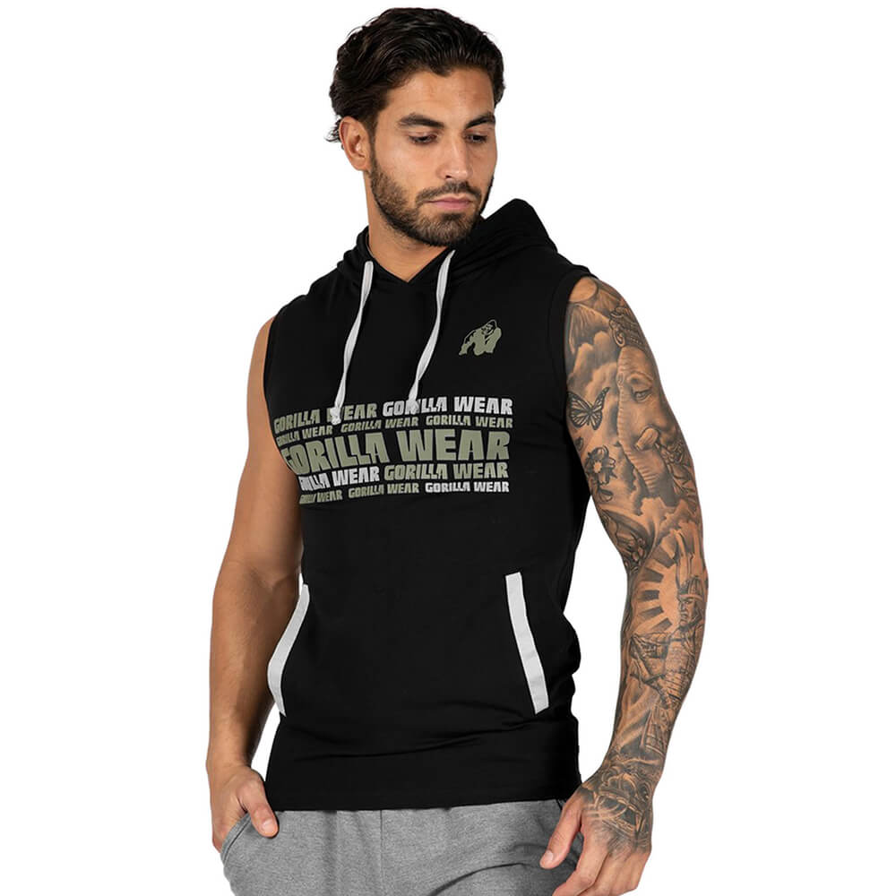 Sjekke Melbourne S/L Hooded T-Shirt, black, Gorilla Wear hos SportGymButikken.no