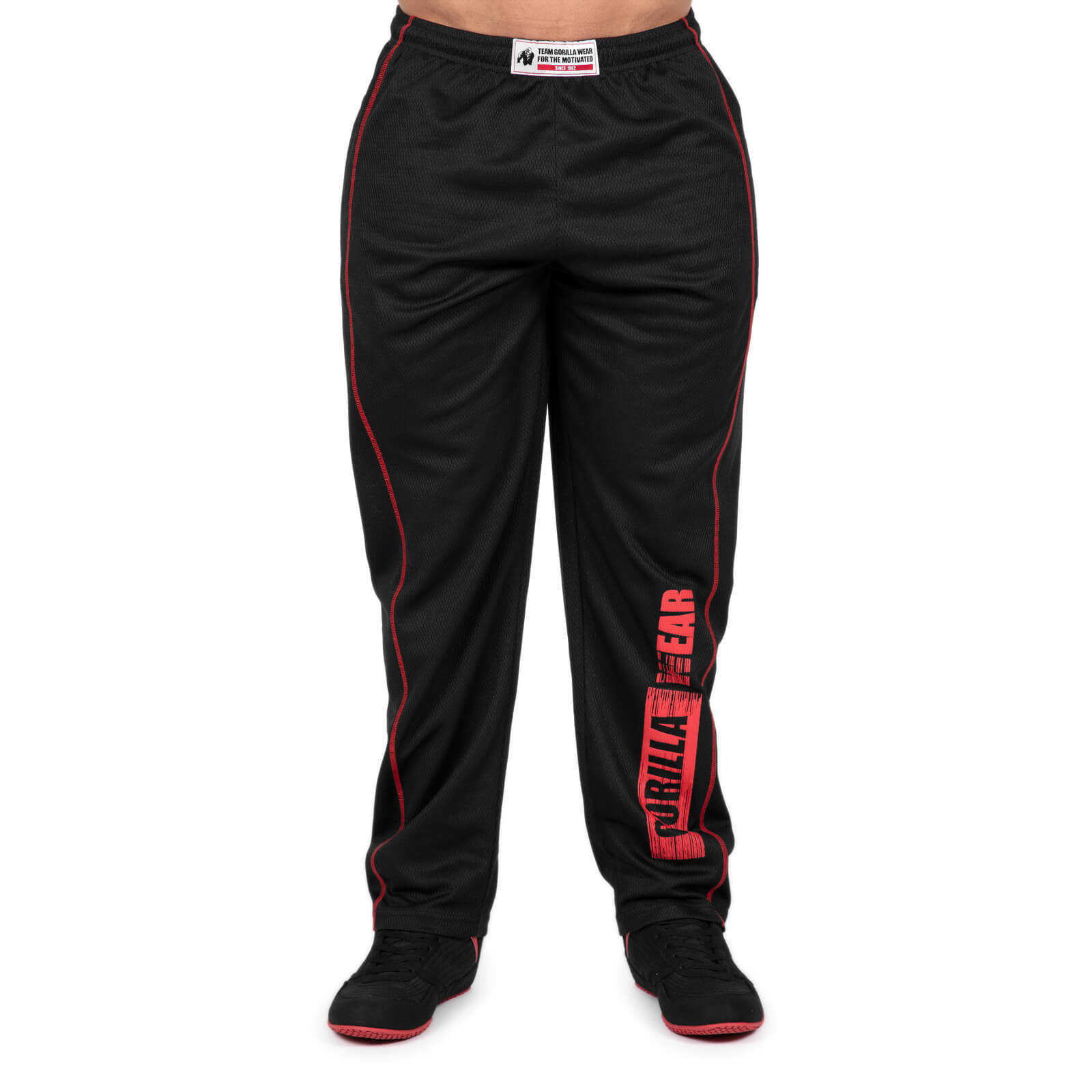 Sjekke Wallace Mesh Pants, black/red, Gorilla Wear hos SportGymButikken.no