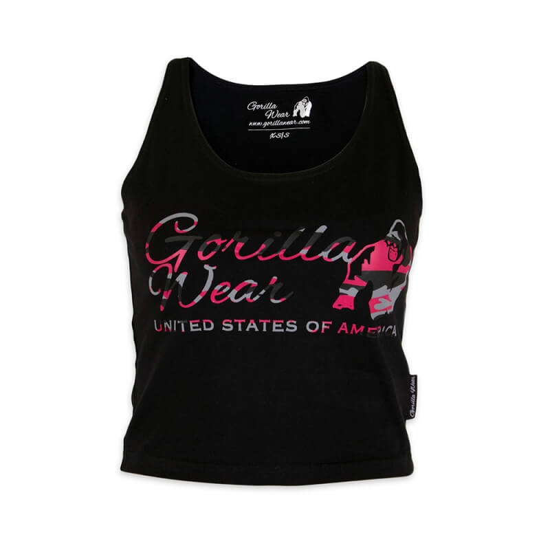 Sjekke Oakland Crop Tank, black/pink camo, Gorilla Wear hos SportGymButikken.no