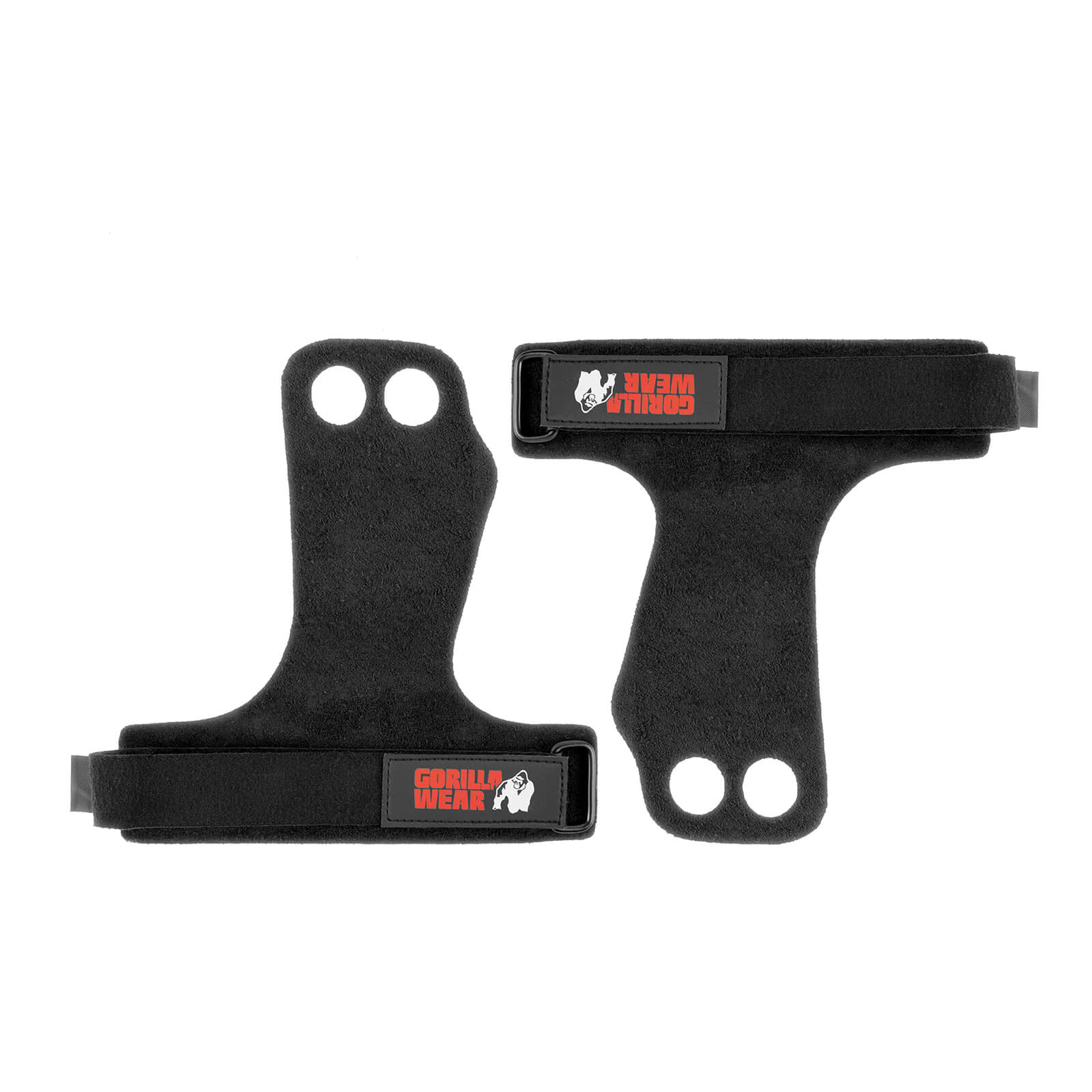 Sjekke 2-Hole Leather Lifting Grips, black, Gorilla Wear hos SportGymButikken.no