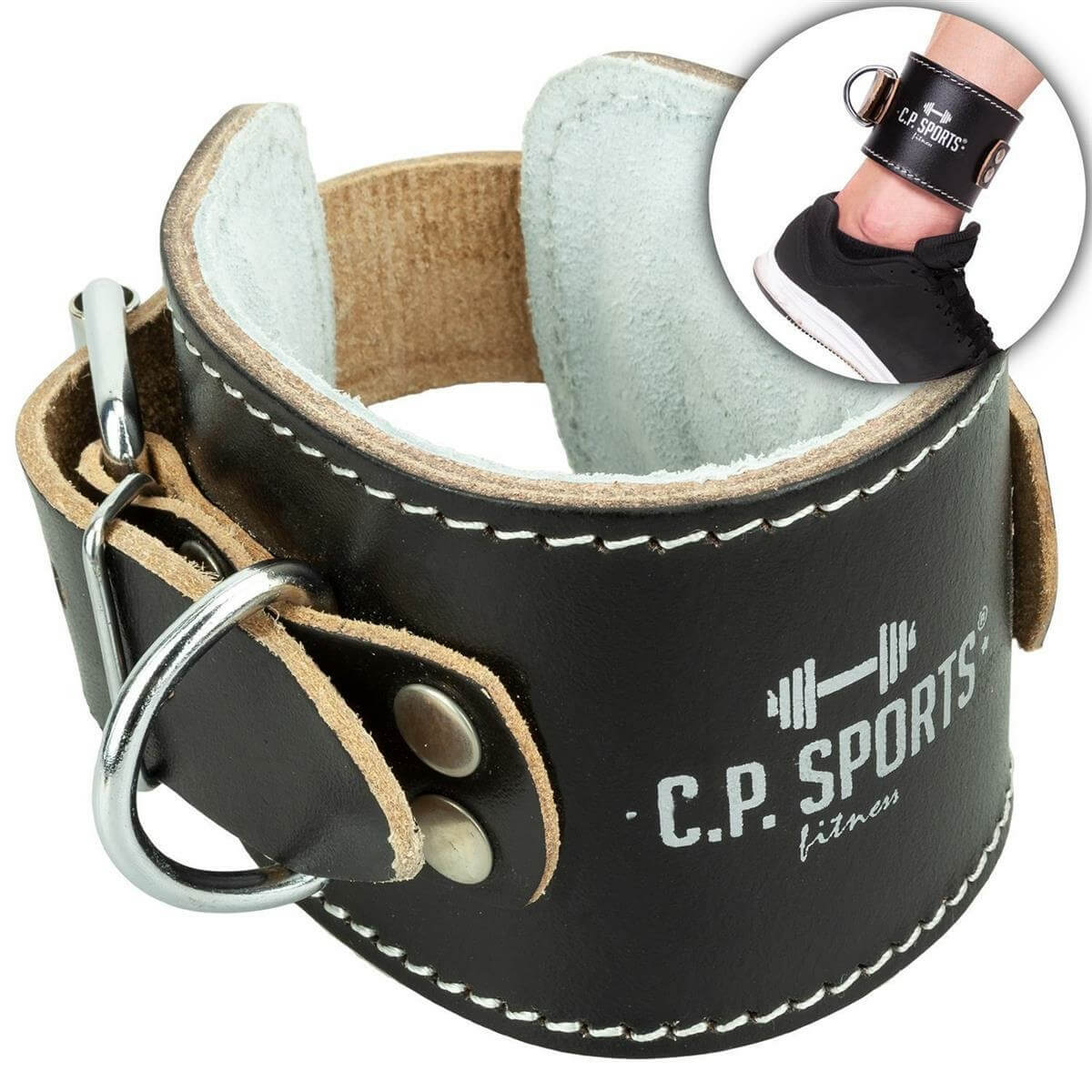 Sjekke Ankle Cuff Leather, padded, black, C.P. Sports hos SportGymButikken.no