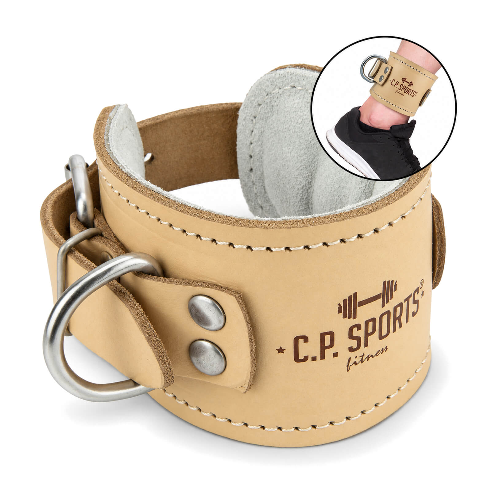 Ankle Cuff Leather, padded, natural