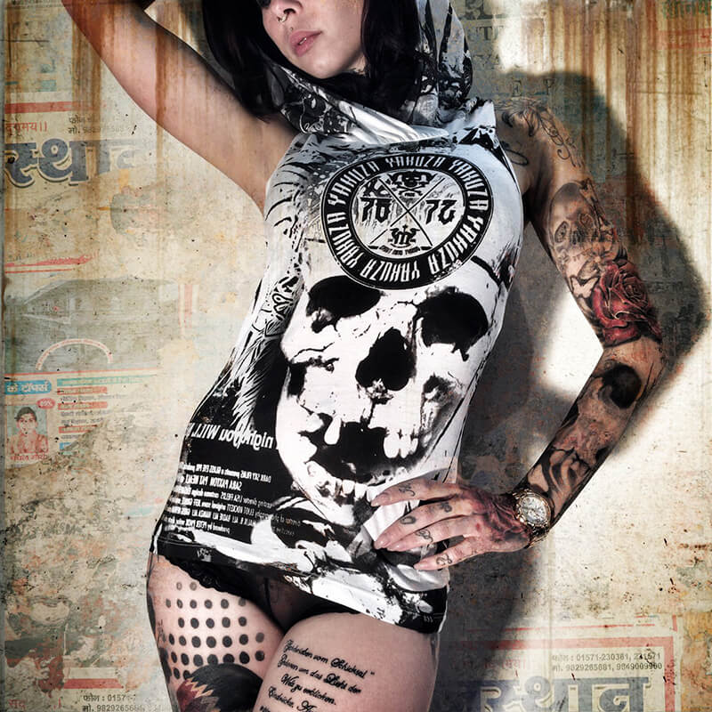 Indian Skull Hood Tank, white, Yakuza