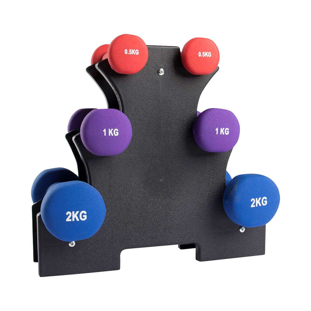 Sjekke Neoprene Dumbbell Set + Holder, 3-par: 0.5 - 2 kg, VirtuFit hos SportGymButikken.no