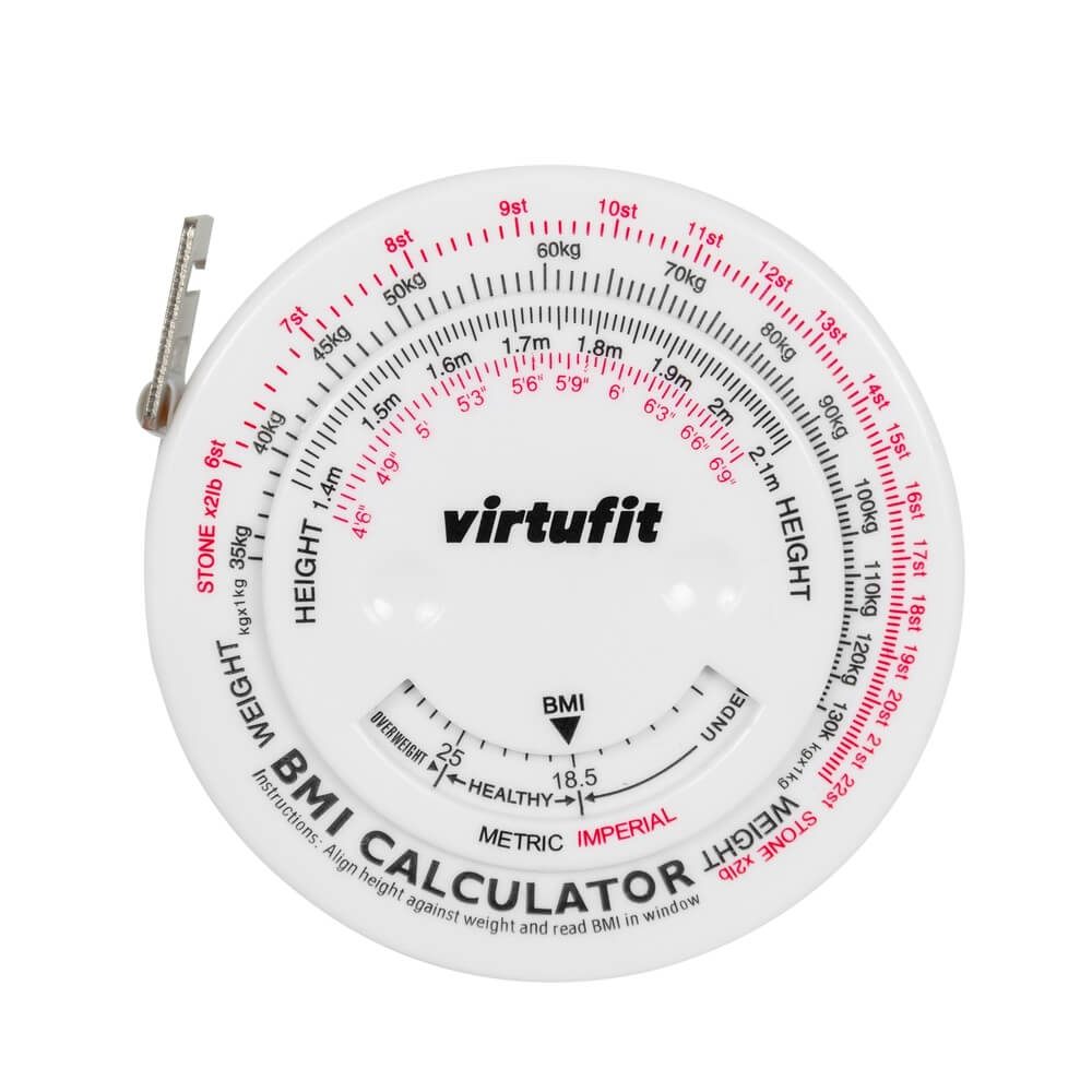 Sjekke Målebånd med BMI kalkulator, 150 cm, Virtufit hos SportGymButikken.no