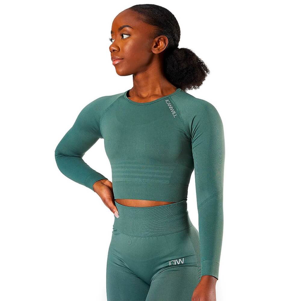 Define Seamless LS Crop Top, jungle green, ICANIWILL