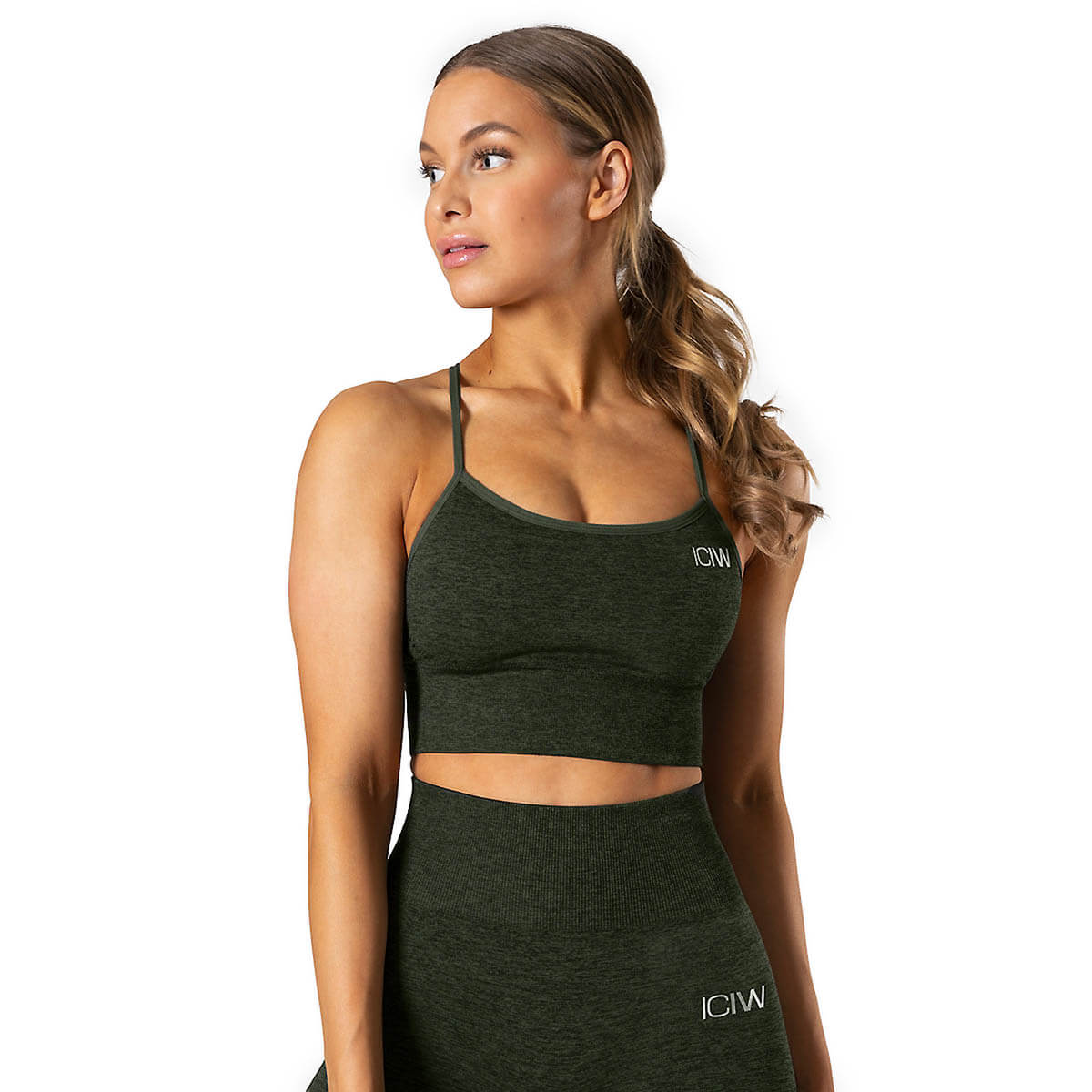 Sjekke Queen Mesh Sports Bra, green melange, ICANIWILL hos SportGymButikken.no