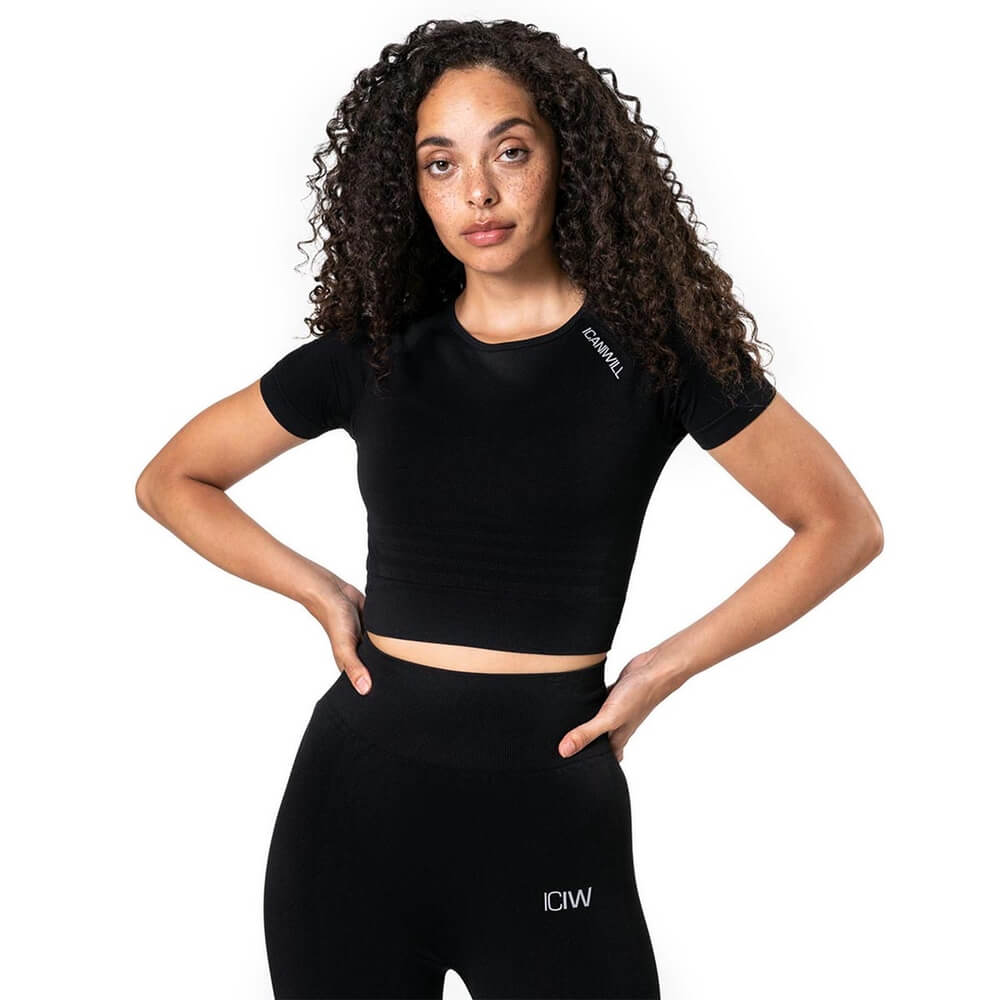 Sjekke Define Seamless Cropped T-shirt, black, ICANIWILL hos SportGymButikken.no