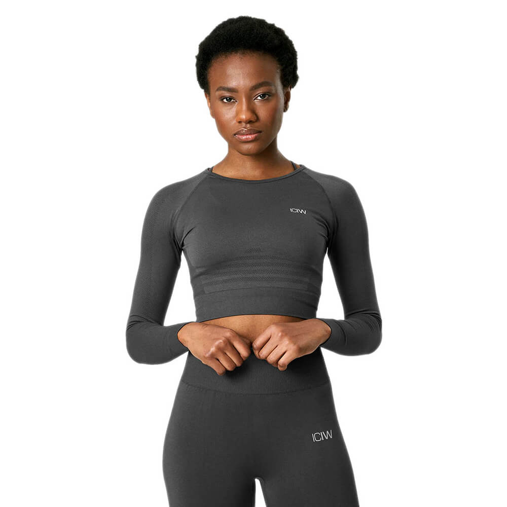 Define Seamless LS Crop Top, graphite, ICANIWILL