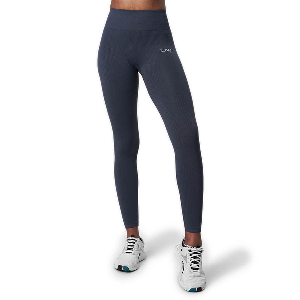 Sjekke Ribbed Define Seamless Tights, smokey blue, ICANIWILL hos SportGymButikke