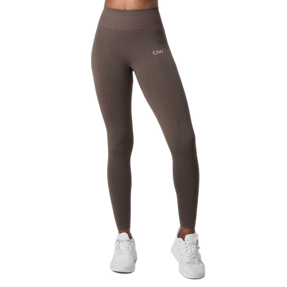 Sjekke Ribbed Define Seamless Tights, dark sand, ICANIWILL hos SportGymButikken.