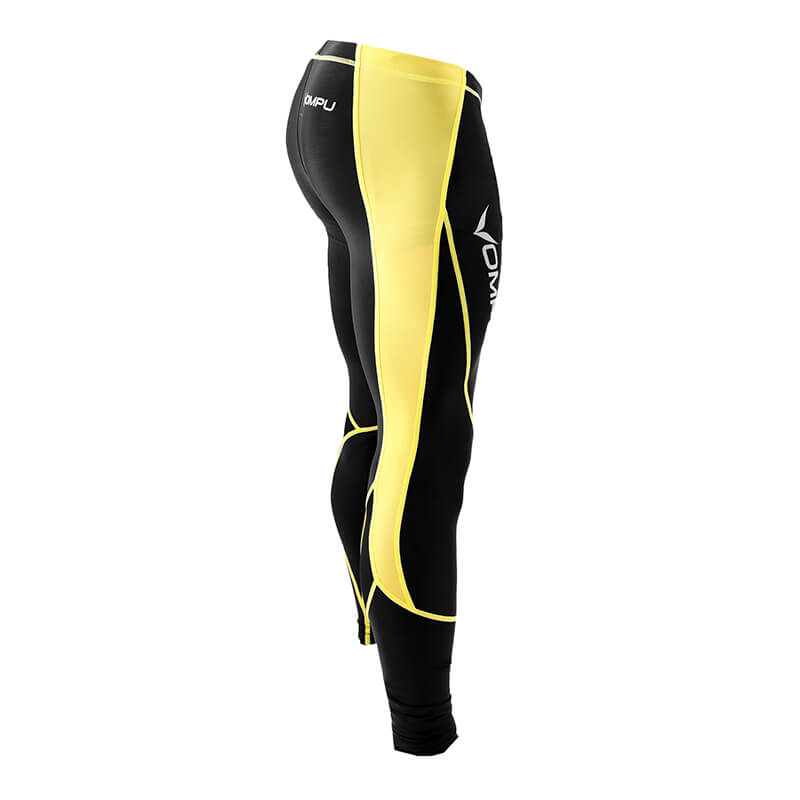 Sjekke Multisport Compression Tights, black/yellow, OMPU hos SportGymButikken.no