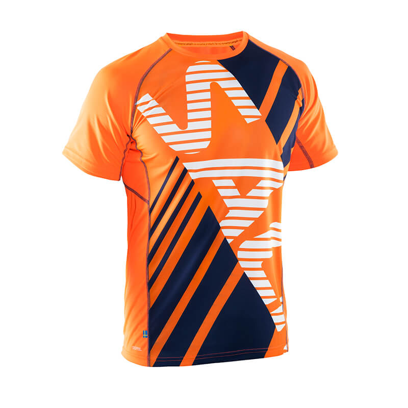 Sjekke Running Tee Men, shocking orange/navy, Salming Sports hos SportGymButikke