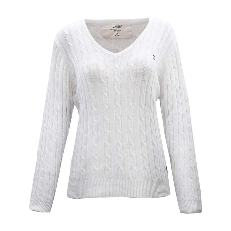 Sjekke Seaport Lady Sweater V-Neck, white, Marine hos SportGymButikken.no