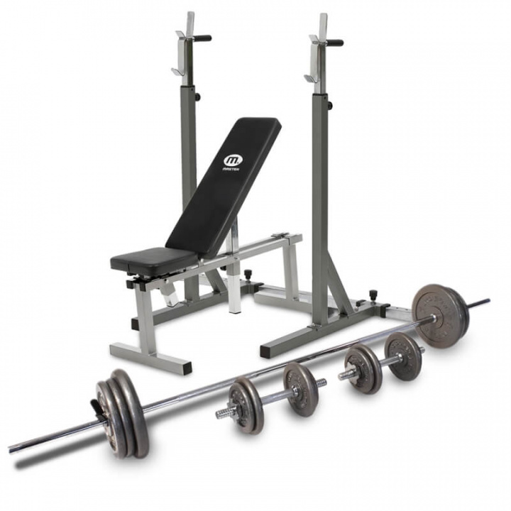 Sjekke Benk, Stativ & Vektstangsett & Manualsett 65 kg hos SportGymButikken.no