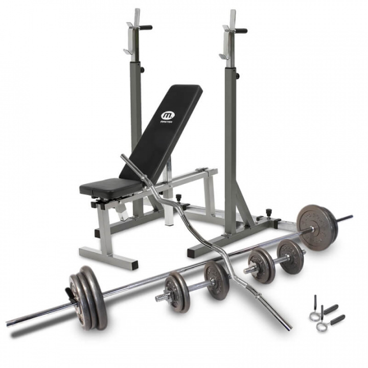 Sjekke Benk, Stativ & Vektstangsett & Manualsett 72 kg hos SportGymButikken.no