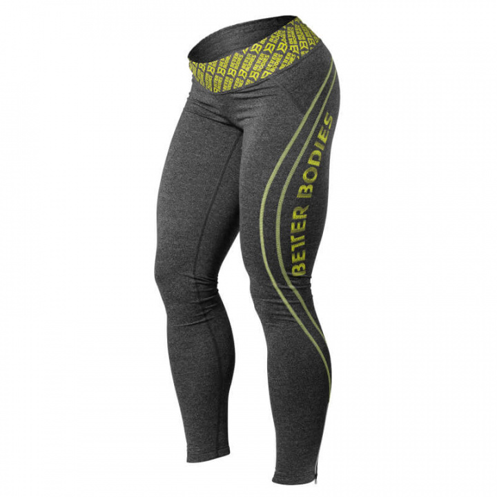 Sjekke Shaped Logo Tights, antracite melange/lime, Better Bodies hos SportGymBut