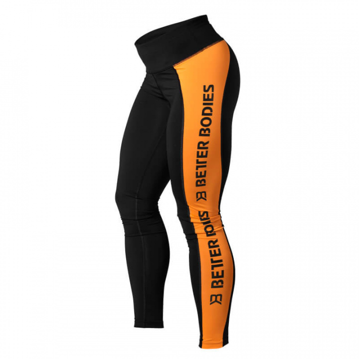 Sjekke Side Panel Tights, black/orange, Better Bodies hos SportGymButikken.no