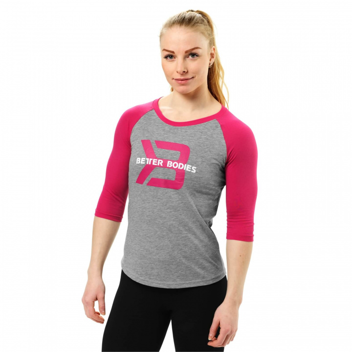 Sjekke Women's Baseball Tee, grey melange/pink, Better Bodies hos SportGymButikk