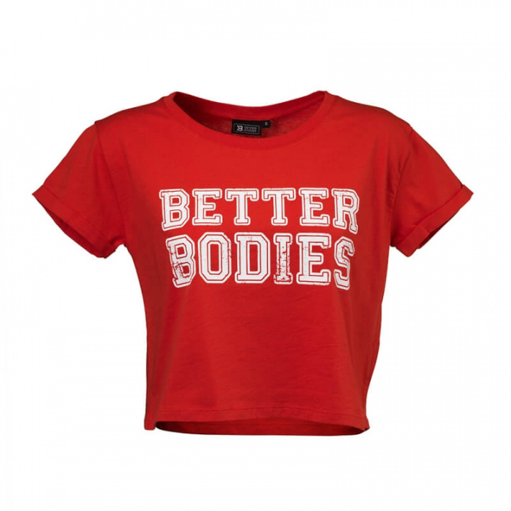 Sjekke Cropped Tee, tomato red, Better Bodies hos SportGymButikken.no