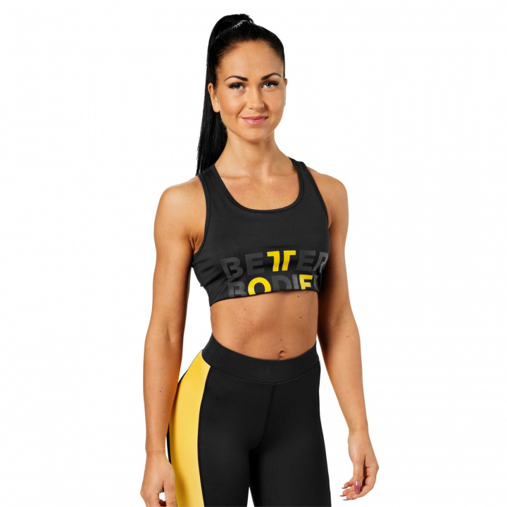 Sjekke Bowery Sports Bra, black/yellow, Better Bodies hos SportGymButikken.no